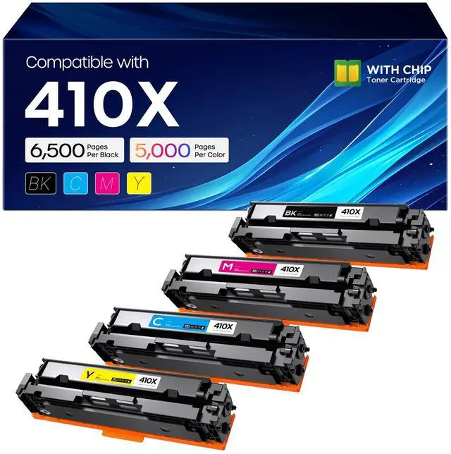 Main image of 410X Toner Cartridges 4 Pack M477fnw Replacement for HP 410X | CF410X 410A use with Color Laserjet Pro M452dw 452dn 452nw MFP M477fnw M477fdn M477fdw M377dw Printer (BK/C/Y/M)