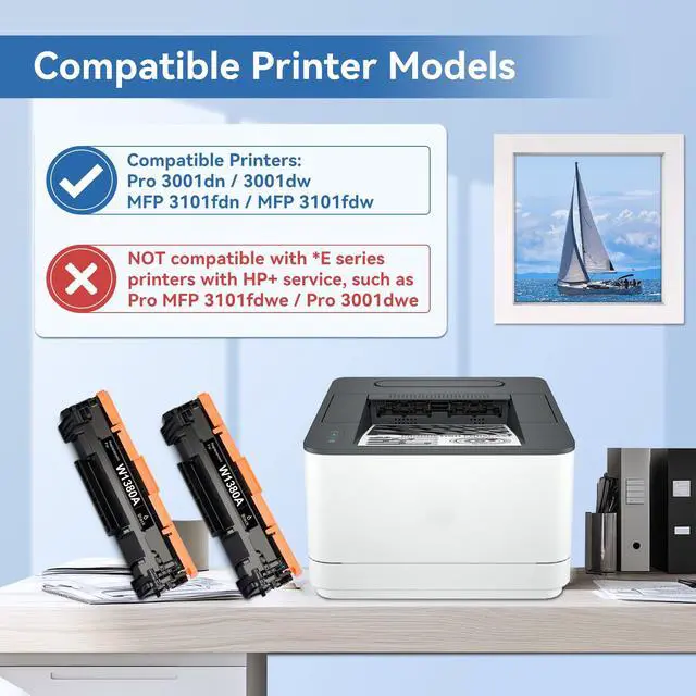 Alt view image 2 of 6 - 138A Black Toner Cartridges Replacement for HP 138X W1380A W1380X | With Chip, Compatible with LaserJet Pro 3001dw 3001dn MFP 3101fdw 3101fdn Printer, 2 Pack, High Yield Printing