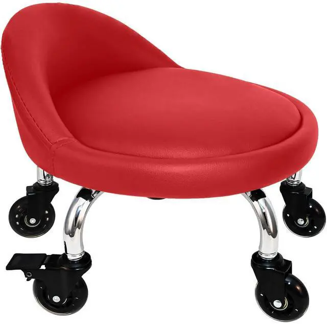 Main image of Rolling Stool with Backrest 450 Lbs High Weight Capacity PU Leather Roller Seat and Heavy-Duty Crystal Universal Wheels for Men Women Furniture Gift, Home Office Red