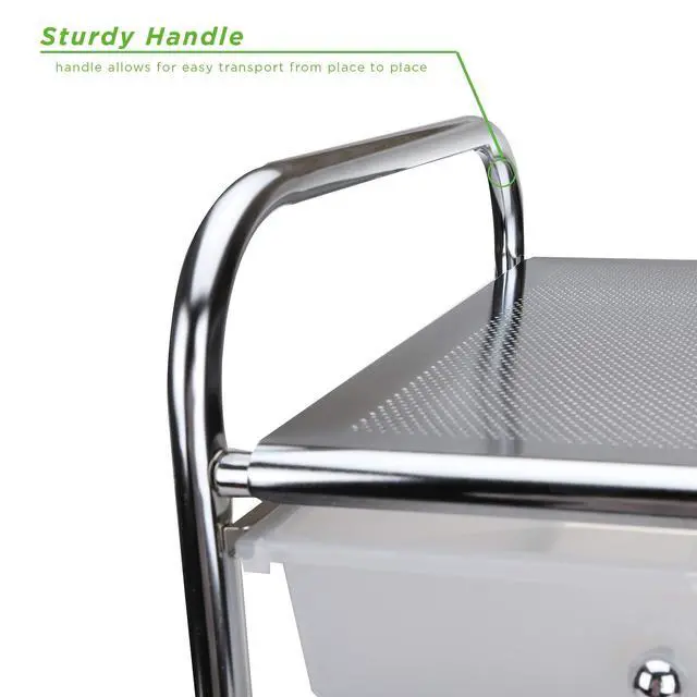 Alt view image 7 of 7 - Rolling Cart with Drawers, Utility Cart, Craft Storage, Kitchen, Metal, 24.25"L x 15.25"W x26.25"H, White, Silver