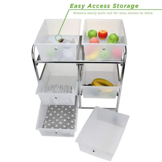 Alt view image 6 of 7 - Rolling Cart with Drawers, Utility Cart, Craft Storage, Kitchen, Metal, 24.25"L x 15.25"W x26.25"H, White, Silver