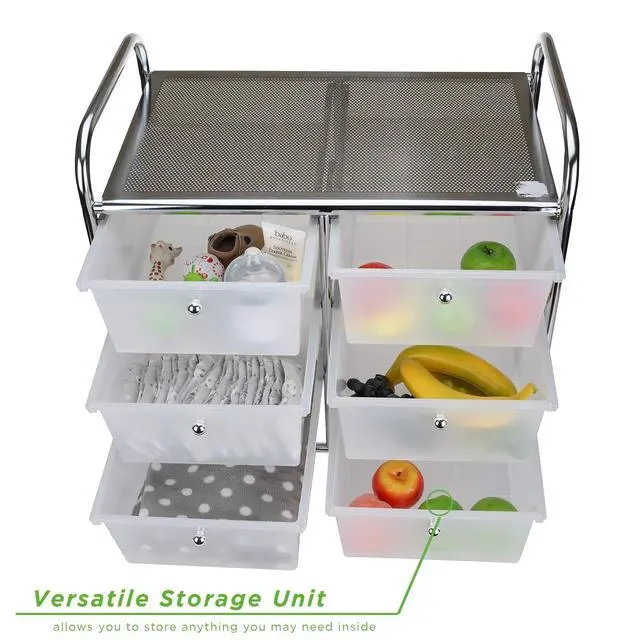 Alt view image 5 of 7 - Rolling Cart with Drawers, Utility Cart, Craft Storage, Kitchen, Metal, 24.25"L x 15.25"W x26.25"H, White, Silver