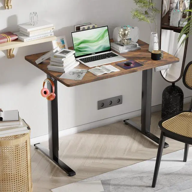 Alt view image 2 of 7 - Electric Standing Desk 40x24 Inch Height Adjustable Computer Desk Large Space Office Desk with Headphone Holder 2 Memory Function for Home Office,Brown