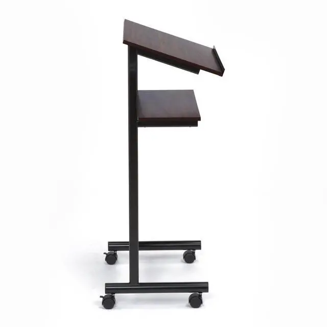 Alt view image 7 of 7 - Wheeled Lectern Podium - Standing Desk with Storage Shelf - Cherry/Black - Ideal for Presentations and Laptop Use