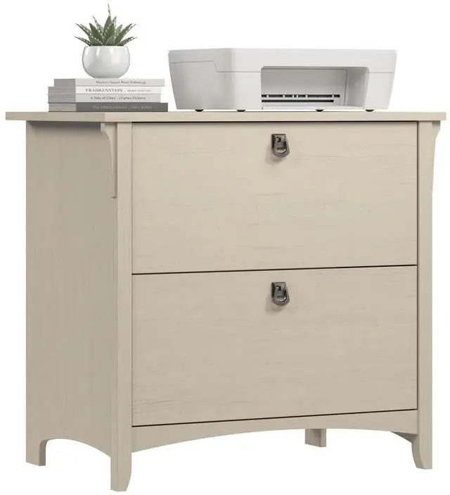 Main image of Salinas 2 Drawer Lateral File Cabinet in Antique White, Home Office Storage Solution, Organizer with Drawers for Workspace, Filing Unit