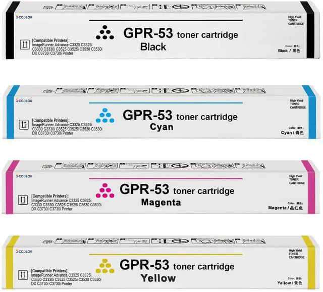 Main image of High Capacity GPR53 GPR-53 Toner Cartridge Black Cyan Yellow Magenta Toner Replacement for Canon ImageRunner Advance C3325 C3325i C3330 C3330i C3525 C3525i C3530 C3530i DX C3730i C3730i Printer