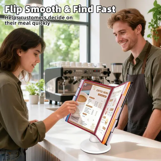 Alt view image 7 of 7 - 10-Pocket Desktop Reference & Display System with 360° Adjustable Base, Fast Flip & Find Desk Reference Organizer, A4/Letter Size 10 Double-Sided Panels with 5-Color Borders & Index Tabs, White