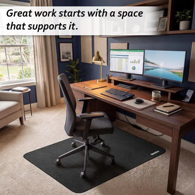 Alt view image 2 of 7 - Chair Mat for Carpet, Multi-Surface Grip, Dark Gray, 48" x 36" | Curl & Crack Resistant Floor Protector, Office Desk Chair, Silent Rolling Gaming Chair | 2-3X Thicker Than Standard at 0.25"