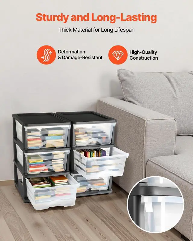 Alt view image 5 of 7 - Plastic Storage Drawers, 2 Pack Storage Organizer Drawer, 6 Drawers Closet Organization and Storage Dividers, Dresser Organizer Clear Bins for Office Supplies, Craft Rooms, Classrooms and Home