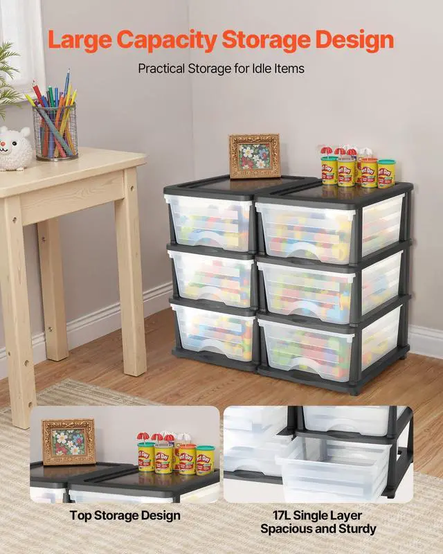 Alt view image 4 of 7 - Plastic Storage Drawers, 2 Pack Storage Organizer Drawer, 6 Drawers Closet Organization and Storage Dividers, Dresser Organizer Clear Bins for Office Supplies, Craft Rooms, Classrooms and Home