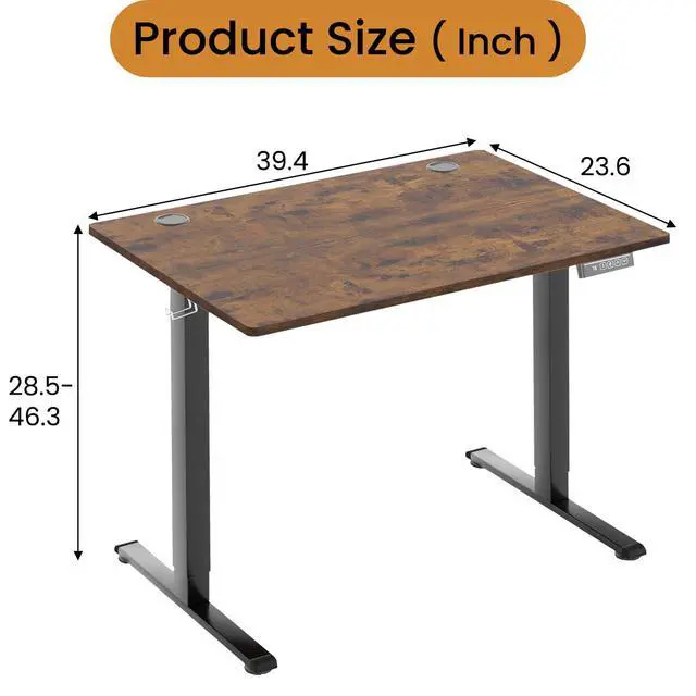 Alt view image 3 of 7 - Electric Standing Desk 40x24 Inch Height Adjustable Computer Desk Large Space Office Desk with Headphone Holder 2 Memory Function for Home Office,Brown