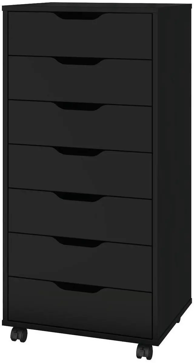 Main image of 7 Drawer Mobile File Cabinet, Wooden Under Desk Storage with Wheels Office Organization Vertical Filing Chest of Drawers for Home Office (Black)