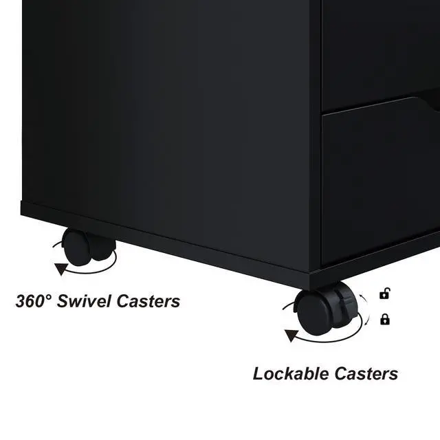 Alt view image 5 of 6 - 7 Drawer Mobile File Cabinet, Wooden Under Desk Storage with Wheels Office Organization Vertical Filing Chest of Drawers for Home Office (Black)