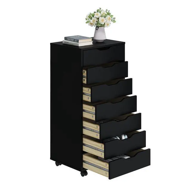 Alt view image 4 of 6 - 7 Drawer Mobile File Cabinet, Wooden Under Desk Storage with Wheels Office Organization Vertical Filing Chest of Drawers for Home Office (Black)