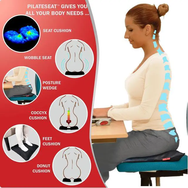 Alt view image 3 of 7 - PilateSeat, Patented Adjustable Orthopedic Air Cushion for Office Chairs, Sciatica, Back Pain, Posture, Meditation, Wheelchair, Core, Coccyx, Butt & Tailbone Relief