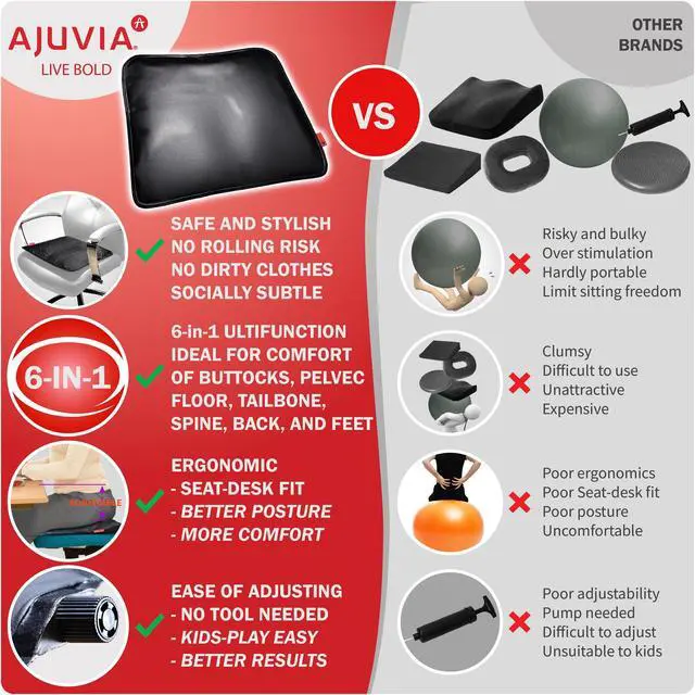 Alt view image 4 of 7 - PilateSeat, Patented Adjustable Orthopedic Air Cushion for Office Chairs, Sciatica, Back Pain, Posture, Meditation, Wheelchair, Core, Coccyx, Butt & Tailbone Relief