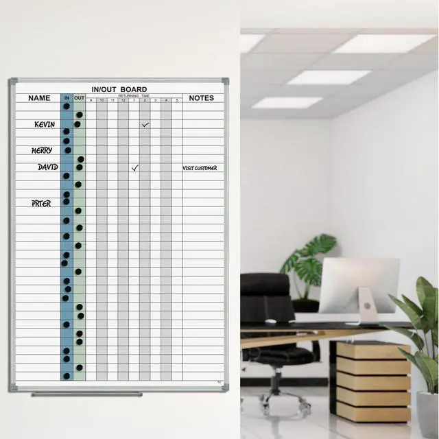 Alt view image 4 of 5 - in and Out Board 36" x 24" Magnetic, Employee in/Out Planner Board | Dry Erase Notice Board Colorful Wall-Mounted Aluminum Framed