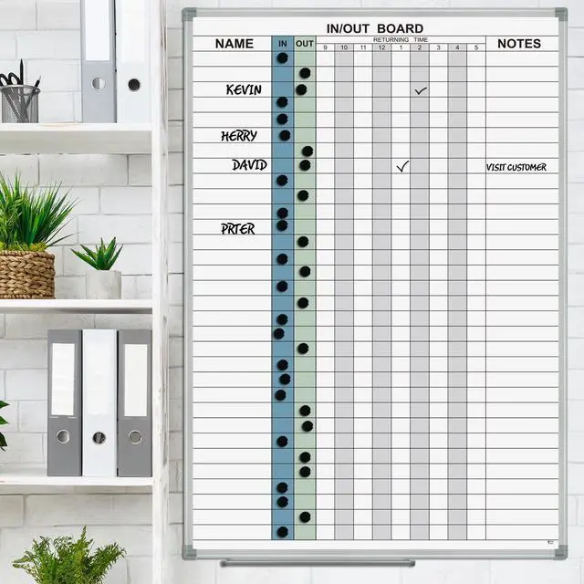 Alt view image 3 of 5 - in and Out Board 36" x 24" Magnetic, Employee in/Out Planner Board | Dry Erase Notice Board Colorful Wall-Mounted Aluminum Framed