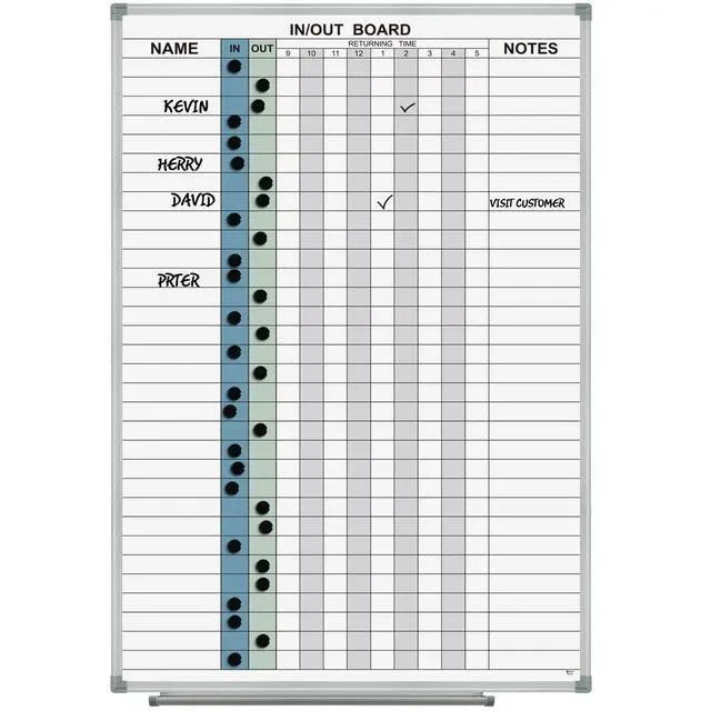 Alt view image 2 of 5 - in and Out Board 36" x 24" Magnetic, Employee in/Out Planner Board | Dry Erase Notice Board Colorful Wall-Mounted Aluminum Framed