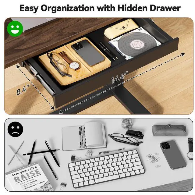 Alt view image 5 of 7 - Mobile Standing Desk with Drawer, Height Adjustable, 35" Walnut | Small Rolling Desk & Table, Pneumatic Computer Sit Stand Workstation, Portable Laptop Cart w/ Hidden Wheels, Lockable Casters