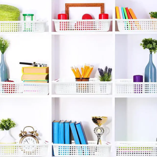 Alt view image 7 of 7 - 24 Pack Classroom Storage Baskets 15''x10''x3'' Large Plastic Classroom Paper Trays with Handle Letter Size A4 Paper Toy Basket Turn in Trays for Library, Office Desk Drawer Organizing (24, White)