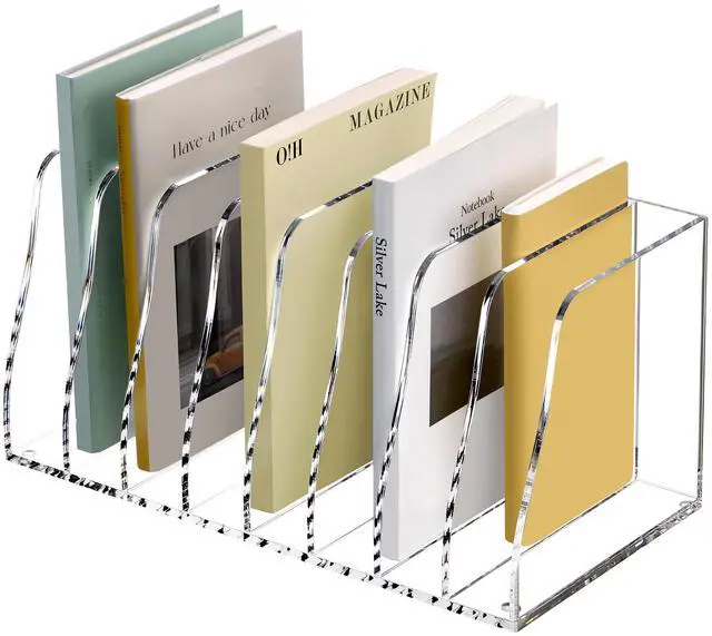 Main image of Acrylic Desk File Organizer, 8 Vertical Compartments Clear Magazine File Holder Workspace Sorters, Folder Rack for Office Accessories Organization Storage