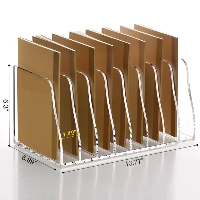 Alt view image 2 of 7 - Acrylic Desk File Organizer, 8 Vertical Compartments Clear Magazine File Holder Workspace Sorters, Folder Rack for Office Accessories Organization Storage