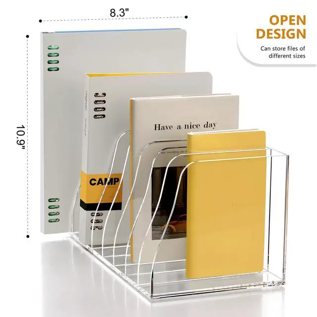 Alt view image 3 of 7 - Acrylic Desk File Organizer, 8 Vertical Compartments Clear Magazine File Holder Workspace Sorters, Folder Rack for Office Accessories Organization Storage