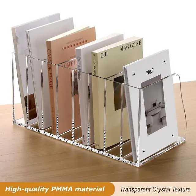 Alt view image 4 of 7 - Acrylic Desk File Organizer, 8 Vertical Compartments Clear Magazine File Holder Workspace Sorters, Folder Rack for Office Accessories Organization Storage