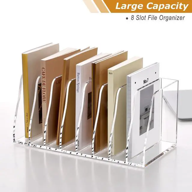 Alt view image 7 of 7 - Acrylic Desk File Organizer, 8 Vertical Compartments Clear Magazine File Holder Workspace Sorters, Folder Rack for Office Accessories Organization Storage