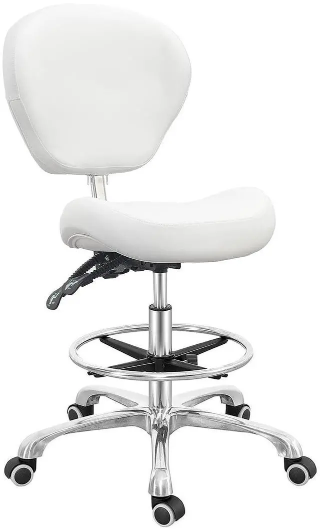 Main image of Drafting Chair Adjustable Tall Shop Stool, Rolling Chair with Backrest and Footrest for Computer, Studio, Workshop, Classroom, Lab, Counter, Home Office (White)