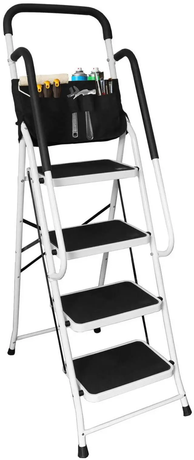 Main image of 4 Step Ladder, 400 Ergonomic Folding Stool with Anti-Slip Pedal, Step Stool with Padded Handle for Kitchen, Household, Offices, ATRJZ9034XR, Torin