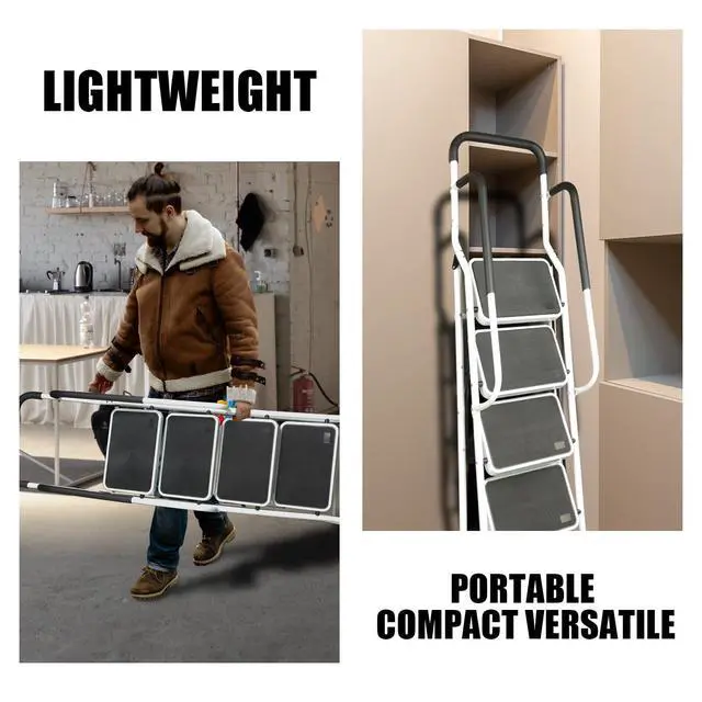 Alt view image 6 of 7 - 4 Step Ladder, 400 Ergonomic Folding Stool with Anti-Slip Pedal, Step Stool with Padded Handle for Kitchen, Household, Offices, ATRJZ9034XR, Torin