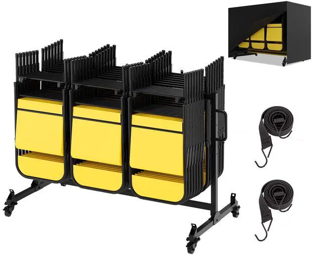 Main image of Folding Chair Cart, Single Tier Folding Chair Storage Rack for 42 Chairs or 12 Tables500Lbs Capacity Heavy Metal Chair Holder Rack with Locking Universal Wheels, Cover & Elastic Straps