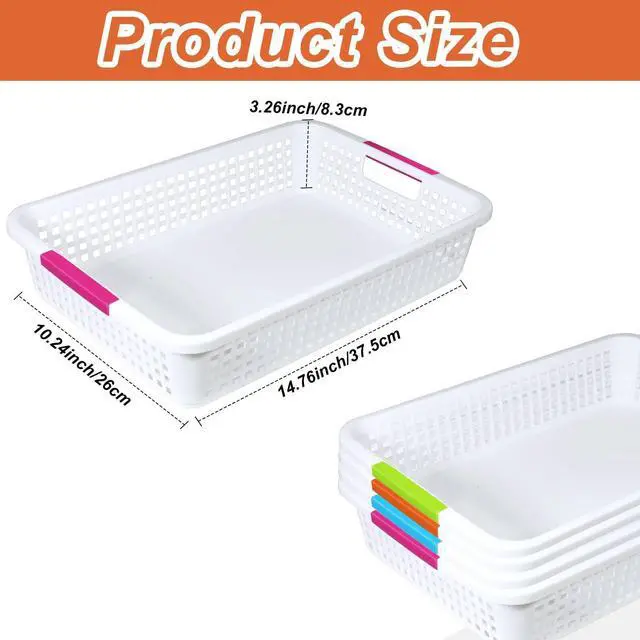Alt view image 2 of 7 - 24 Pack Classroom Storage Baskets 15''x10''x3'' Large Plastic Classroom Paper Trays with Handle Letter Size A4 Paper Toy Basket Turn in Trays for Library, Office Desk Drawer Organizing (24, White)