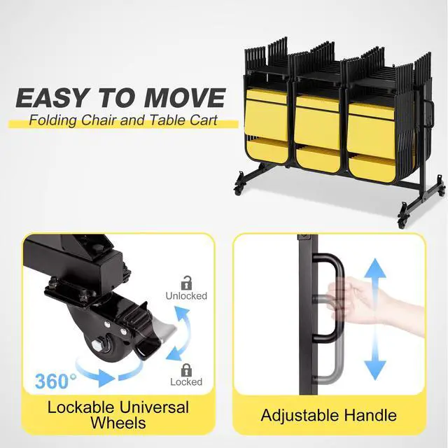 Alt view image 4 of 7 - Folding Chair Cart, Single Tier Folding Chair Storage Rack for 42 Chairs or 12 Tables500Lbs Capacity Heavy Metal Chair Holder Rack with Locking Universal Wheels, Cover & Elastic Straps