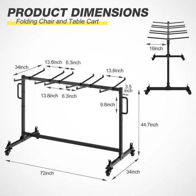 Alt view image 7 of 7 - Folding Chair Cart, Single Tier Folding Chair Storage Rack for 42 Chairs or 12 Tables500Lbs Capacity Heavy Metal Chair Holder Rack with Locking Universal Wheels, Cover & Elastic Straps