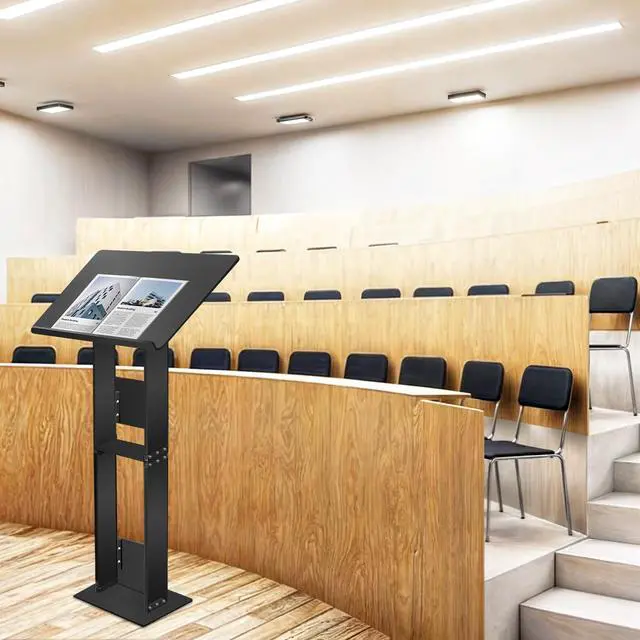 Alt view image 2 of 6 - Adjustable Acrylic Podium Stand, 24" Wide Lectern with Metal Base, Portable Pulpit for Church, Floor Standing Podium for Presentation, Wedding Speech, Classroom & Lecture