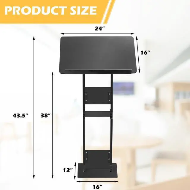 Alt view image 3 of 6 - Adjustable Acrylic Podium Stand, 24" Wide Lectern with Metal Base, Portable Pulpit for Church, Floor Standing Podium for Presentation, Wedding Speech, Classroom & Lecture