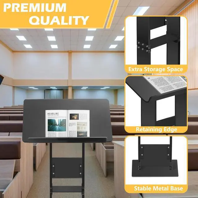 Alt view image 4 of 6 - Adjustable Acrylic Podium Stand, 24" Wide Lectern with Metal Base, Portable Pulpit for Church, Floor Standing Podium for Presentation, Wedding Speech, Classroom & Lecture