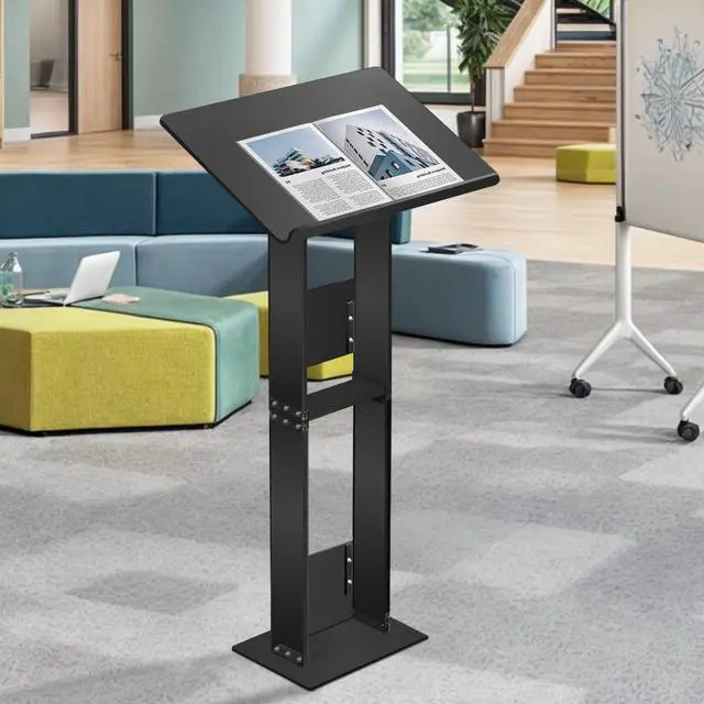 Alt view image 6 of 6 - Adjustable Acrylic Podium Stand, 24" Wide Lectern with Metal Base, Portable Pulpit for Church, Floor Standing Podium for Presentation, Wedding Speech, Classroom & Lecture