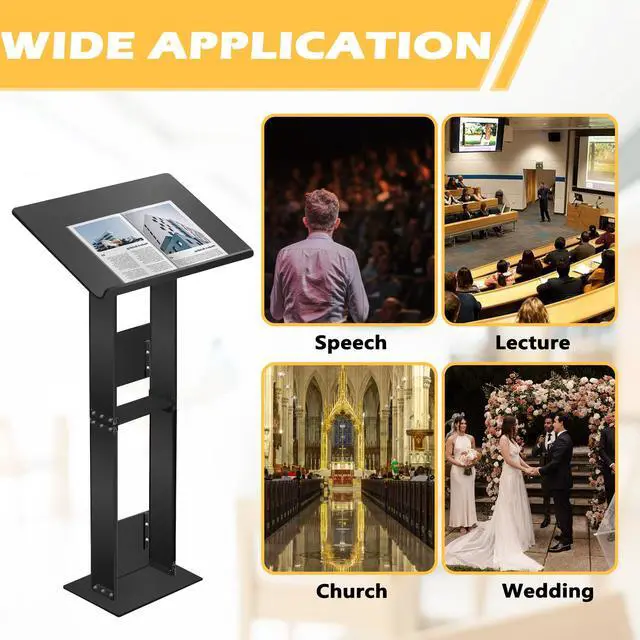 Alt view image 5 of 6 - Adjustable Acrylic Podium Stand, 24" Wide Lectern with Metal Base, Portable Pulpit for Church, Floor Standing Podium for Presentation, Wedding Speech, Classroom & Lecture