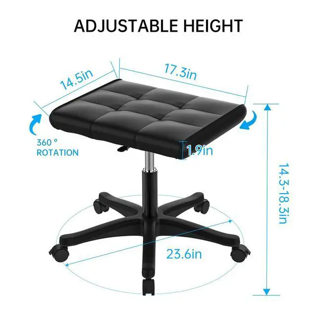 Alt view image 3 of 7 - Mobile Footrest, Multi-Use Stool with Lockable Wheels, Under Desk Leg Rest Rolling Chair for Home Office, Adjustable Height Spa Salon Stool, Ottoman Foot Rest