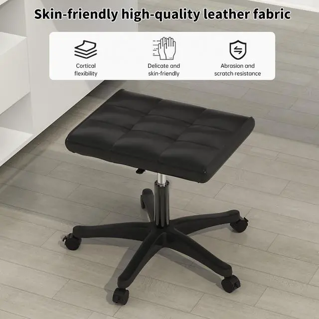 Alt view image 6 of 7 - Mobile Footrest, Multi-Use Stool with Lockable Wheels, Under Desk Leg Rest Rolling Chair for Home Office, Adjustable Height Spa Salon Stool, Ottoman Foot Rest
