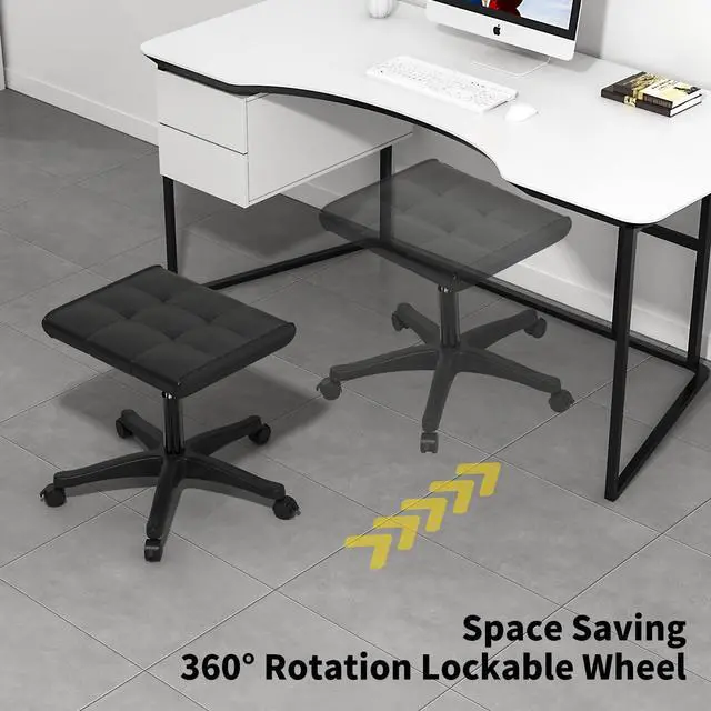Alt view image 4 of 7 - Mobile Footrest, Multi-Use Stool with Lockable Wheels, Under Desk Leg Rest Rolling Chair for Home Office, Adjustable Height Spa Salon Stool, Ottoman Foot Rest