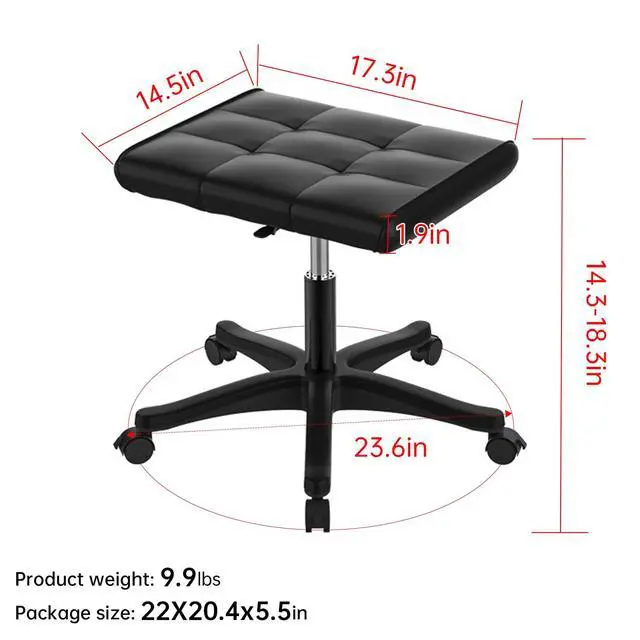 Alt view image 7 of 7 - Mobile Footrest, Multi-Use Stool with Lockable Wheels, Under Desk Leg Rest Rolling Chair for Home Office, Adjustable Height Spa Salon Stool, Ottoman Foot Rest