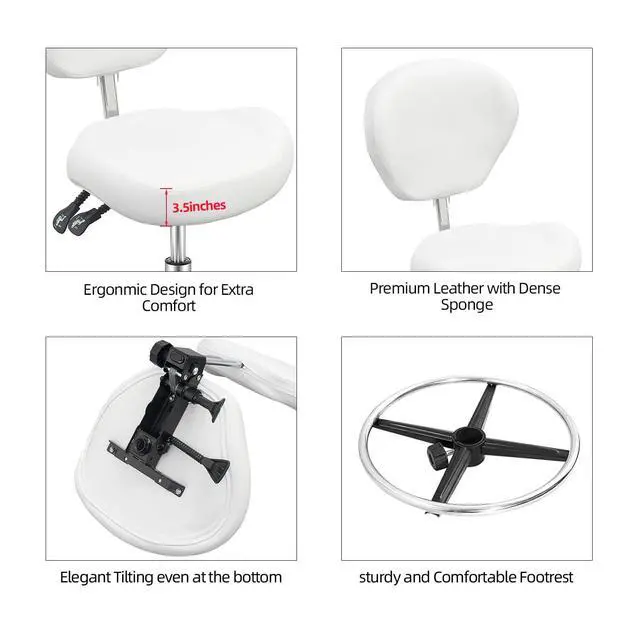 Alt view image 3 of 7 - Drafting Chair Adjustable Tall Shop Stool, Rolling Chair with Backrest and Footrest for Computer, Studio, Workshop, Classroom, Lab, Counter, Home Office (White)