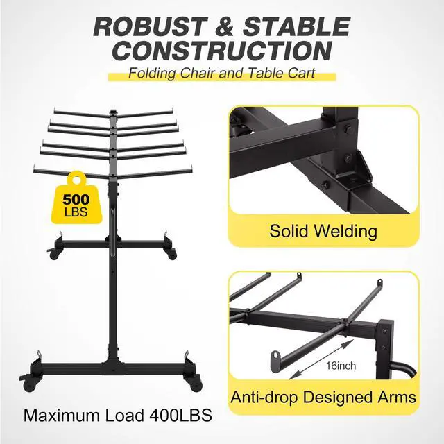 Alt view image 3 of 7 - Folding Chair Cart, Single Tier Folding Chair Storage Rack for 42 Chairs or 12 Tables500Lbs Capacity Heavy Metal Chair Holder Rack with Locking Universal Wheels, Cover & Elastic Straps