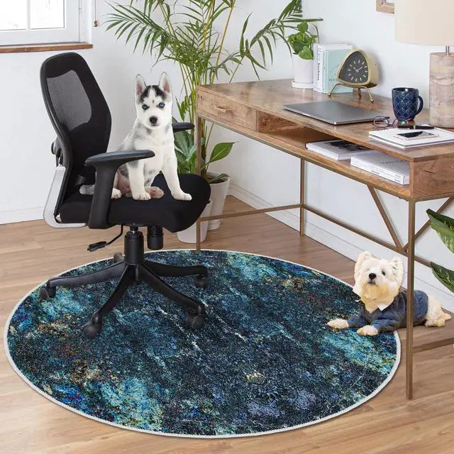 Alt view image 2 of 6 - 4ft/48in Home Office Chair Mat for Hardwood Floor, Anti-Slip Desk Chair Mats, Computer Gaming Chair Mats for Rolling, Low Pile Carpet Floor Chair Mat(Blue-1)