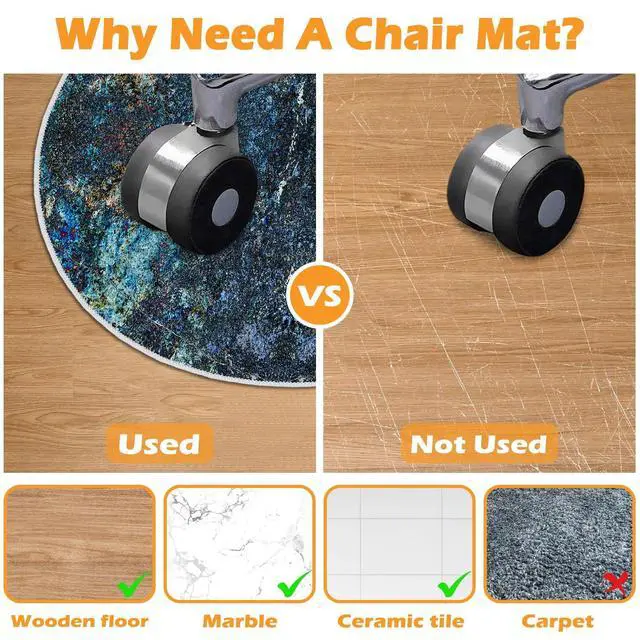 Alt view image 3 of 6 - 4ft/48in Home Office Chair Mat for Hardwood Floor, Anti-Slip Desk Chair Mats, Computer Gaming Chair Mats for Rolling, Low Pile Carpet Floor Chair Mat(Blue-1)